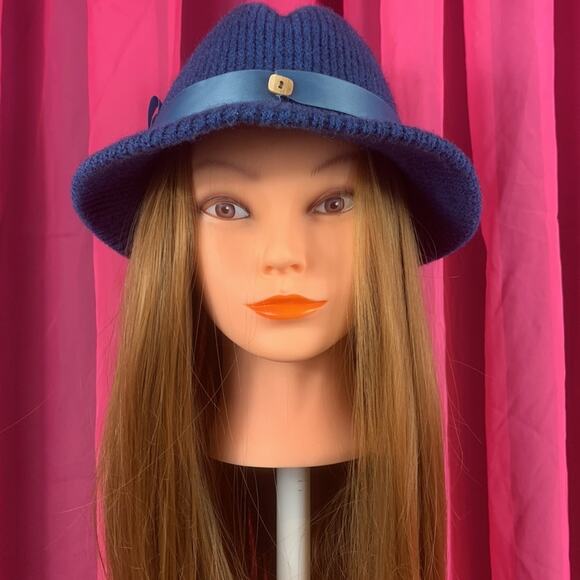 Vintage woven blue womens ribbon and button fedora - Picture 2 of 16